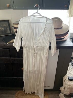 Boho Lace-Trim White Maxi Dress